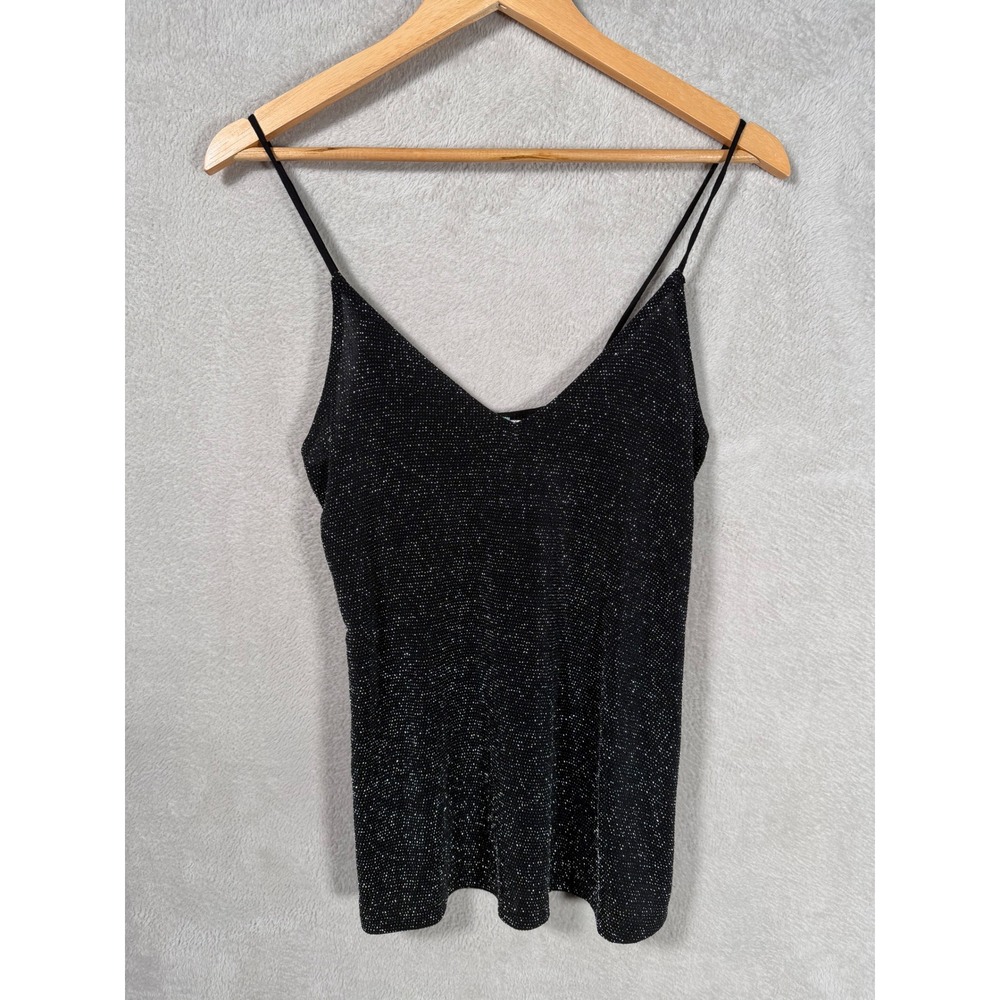 Kimchi Blue Womens Small Black Silver Metallic Shimmer V-Neck Camisole Tank Top